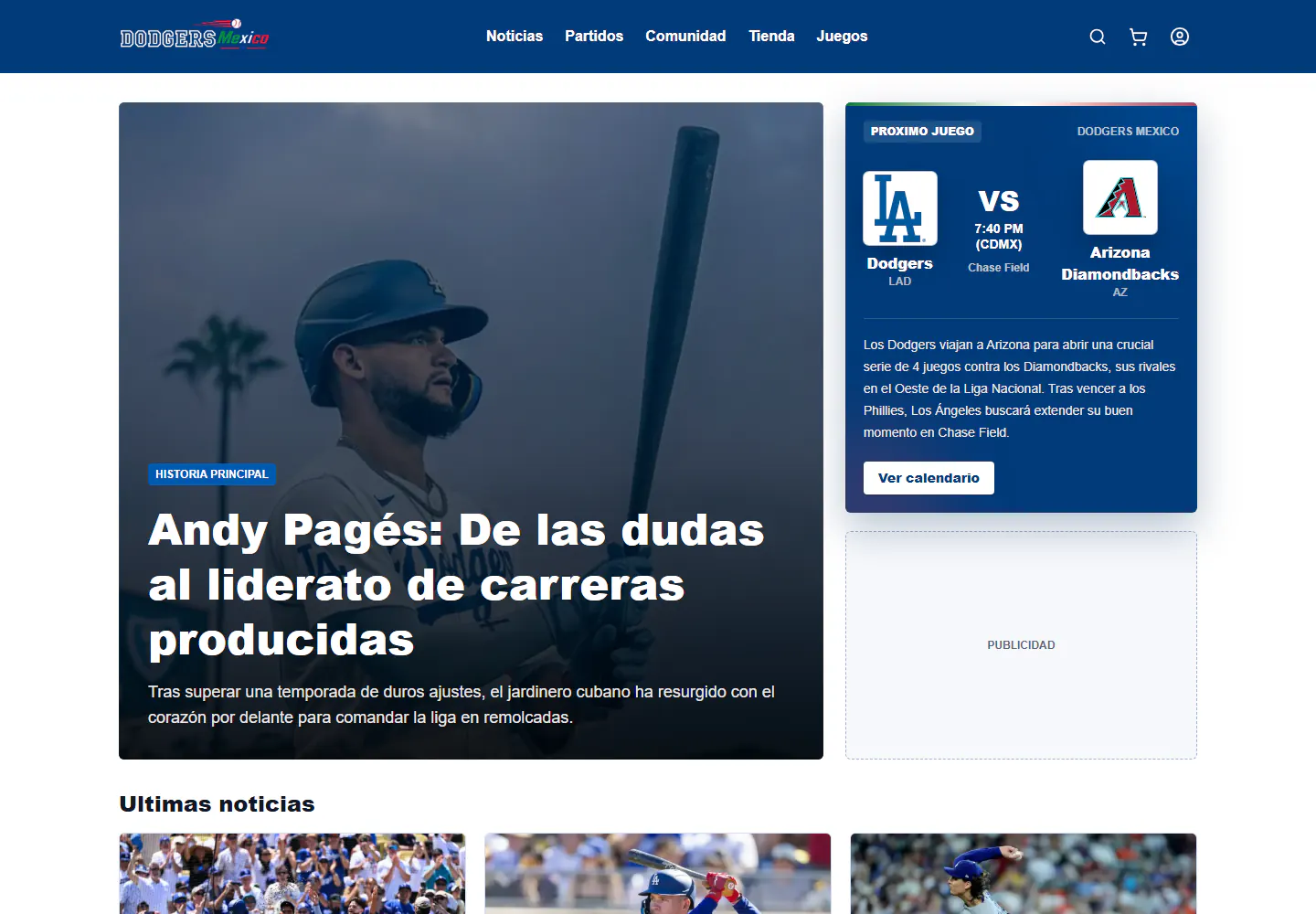 Dodgers Mexico Spanish-language sports blog homepage screenshot