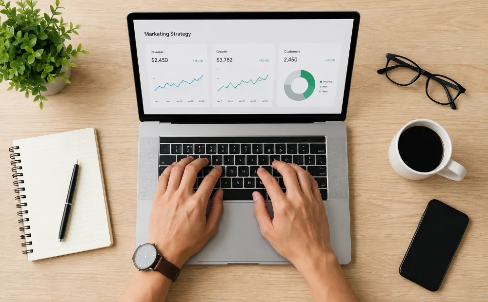 AI and tech dashboard on a laptop