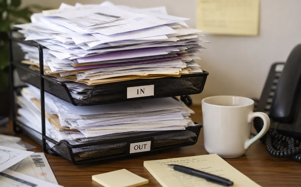 Paperwork stack showing time leaks