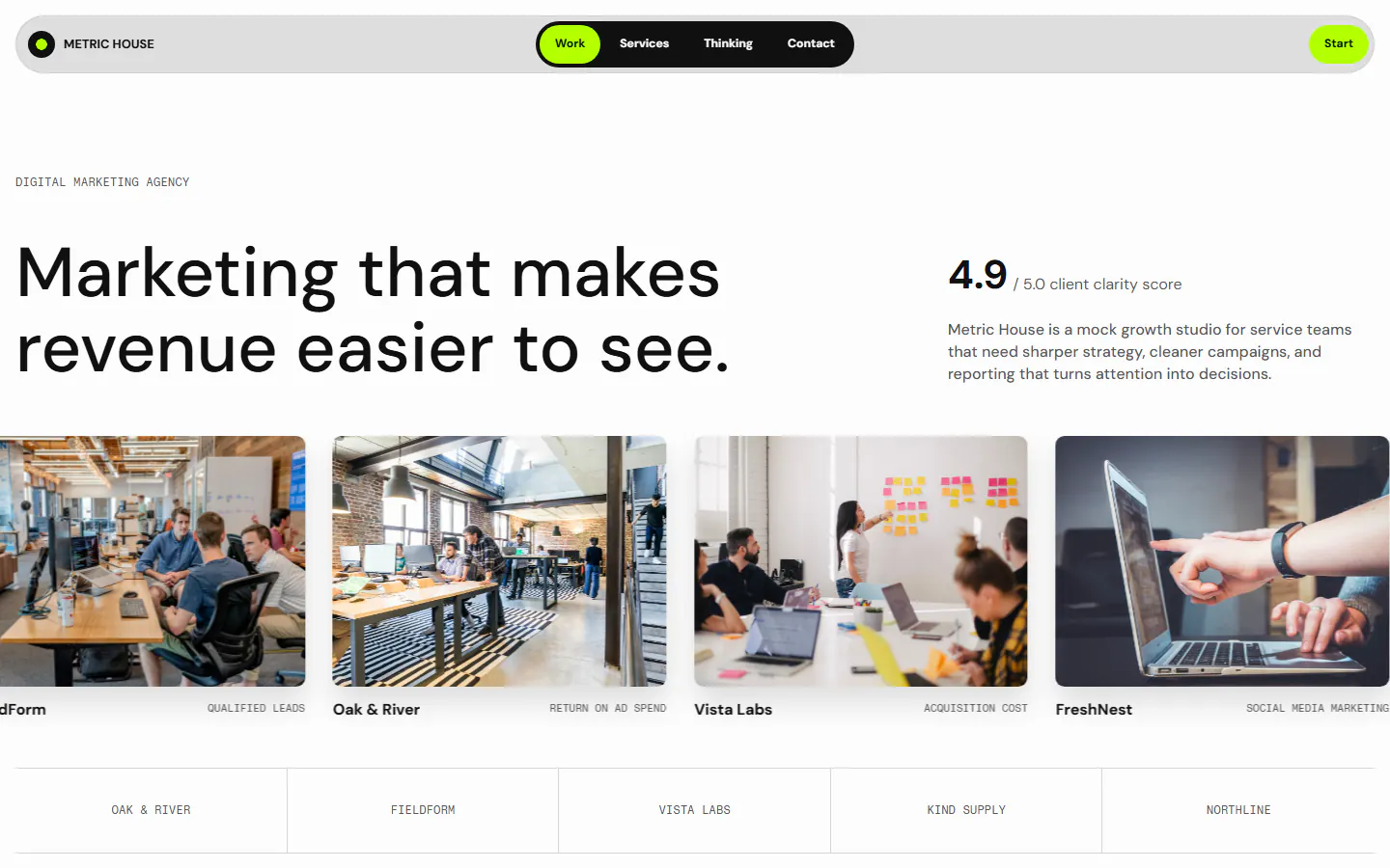 Metric House marketing agency website demo homepage preview