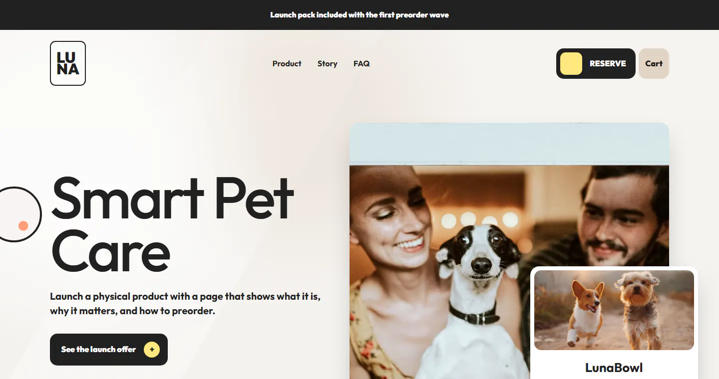 LunaBowl product launch website demo homepage preview