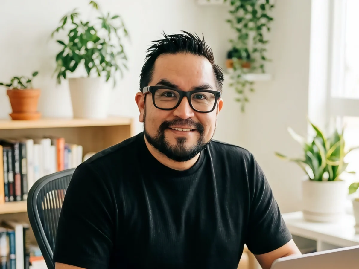 Robbie, founder of Evryday Studio, working at a desk